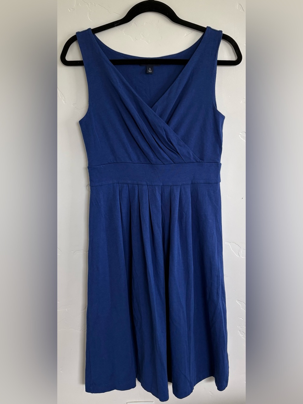 Lands' End Sleeveless V-Neck Royal Blue Pleated A-Line Dress